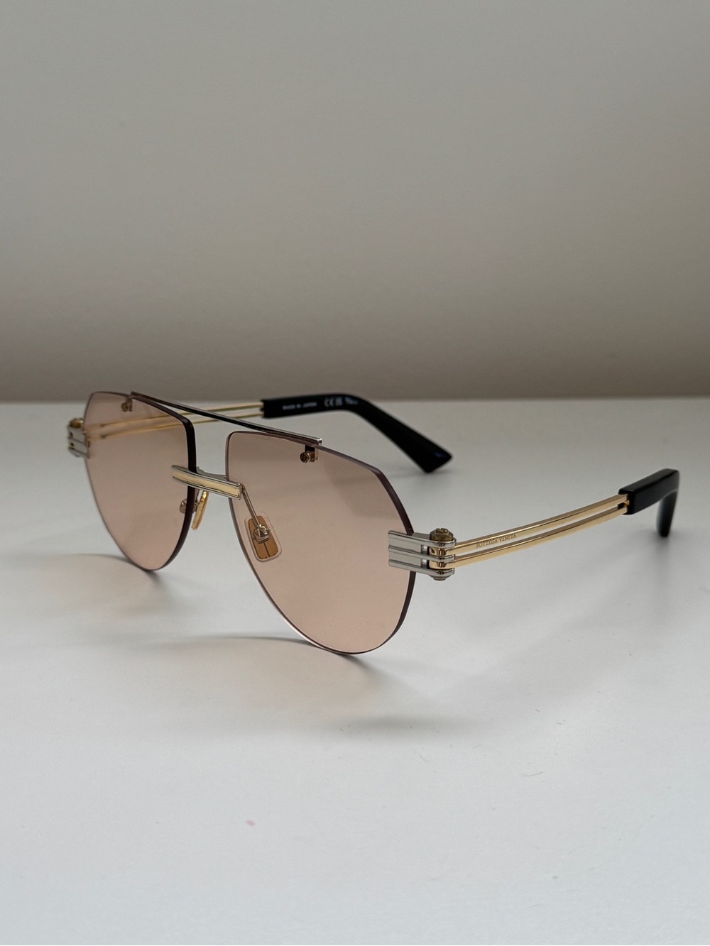 Bottega Veneta Gold Rimless Sunglasses with Brown Lenses for women BV1342S